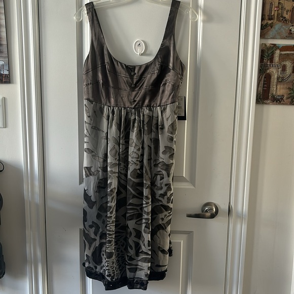 Nicole Miller cocktail dress womens 8 gray abstract satin trim side zip lined - Picture 4 of 11